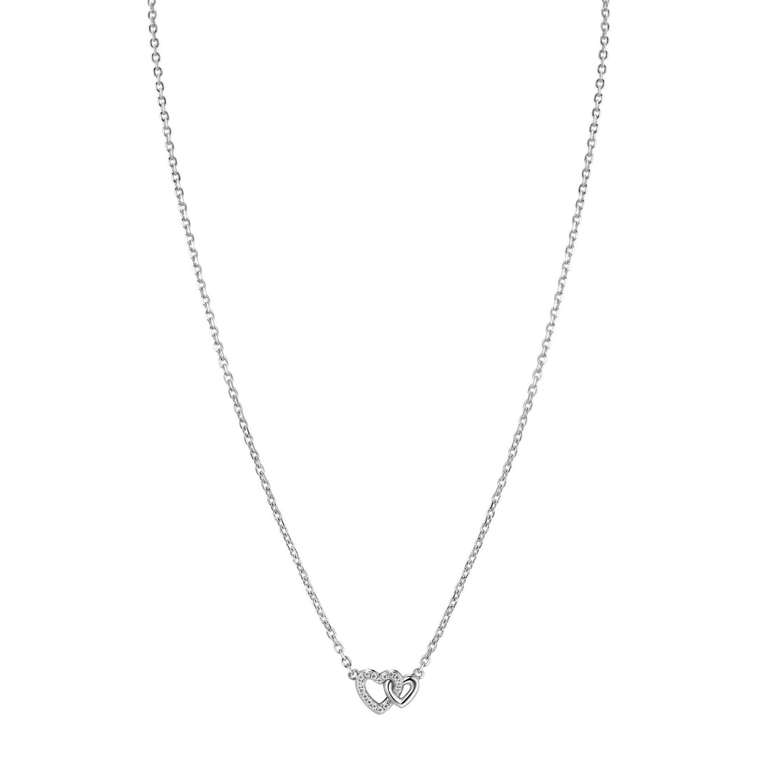 ZINZI zilveren ketting 42–45cm met verbonden hartjes, witte zirkonia&