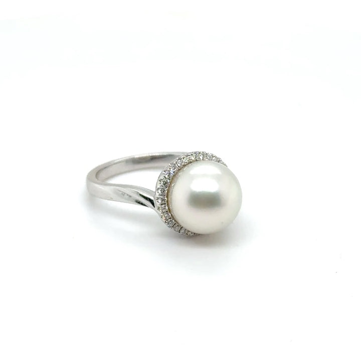 18 kt Witgouden Zuidzee Parelring met Pavé Diamant