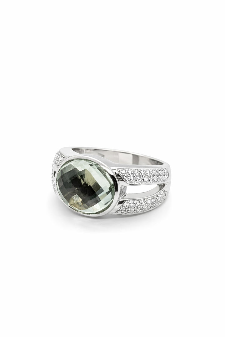 14 kt Witgouden Ring met Groene Amethist en Diamant 0.55 ct VSI/TW