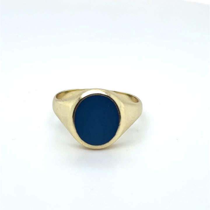 14 kt Geelgouden Zegelring met Blauwe Lagensteen – Ovaal 10 × 11 mm