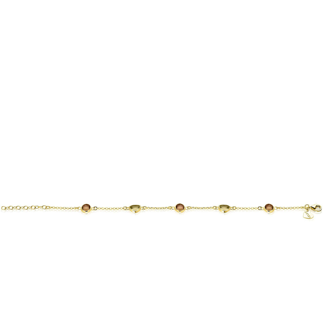 ZINZI goldplated armband met bruine & olijfgroene vormen – ZIA2770