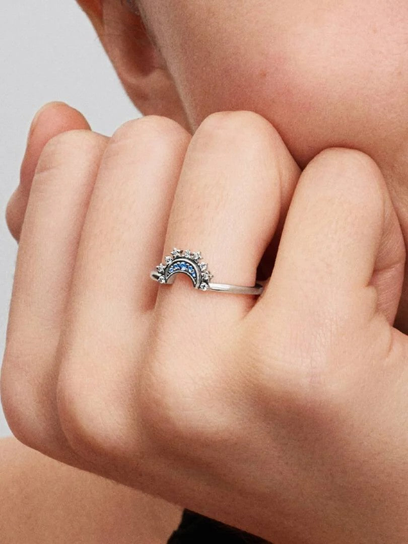 Pandora 192675C01  Ring Celestial Blue Sparkling Moon zilver-kleursteen meerkleurig