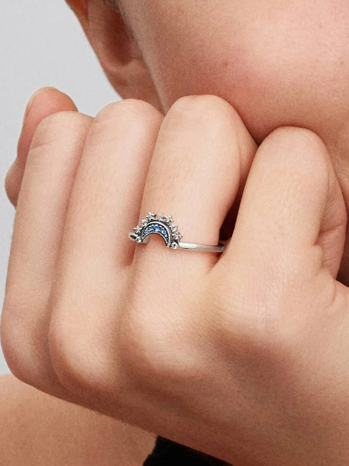 Pandora 192675C01  Ring Celestial Blue Sparkling Moon zilver-kleursteen meerkleurig
