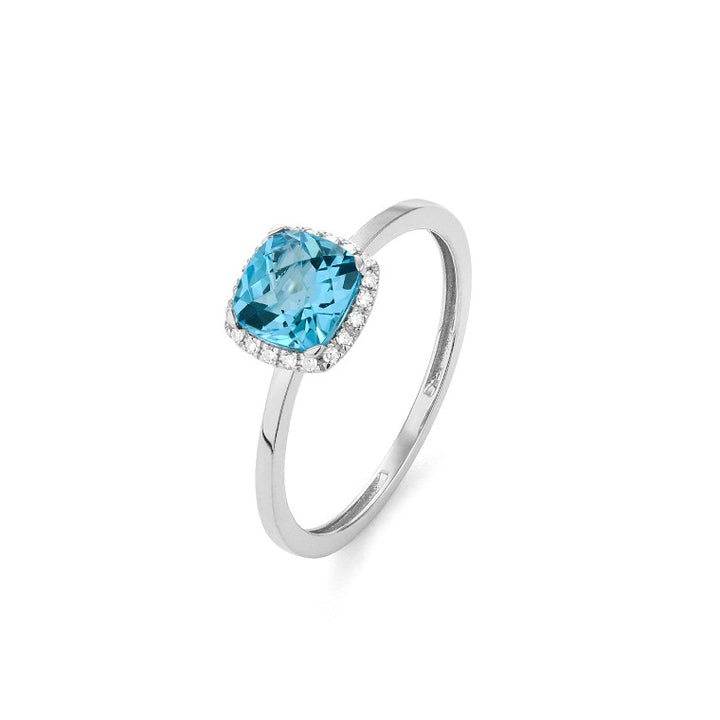 14 Karaat Witgouden Entourage Ring met Blauwe Topaas & diamant