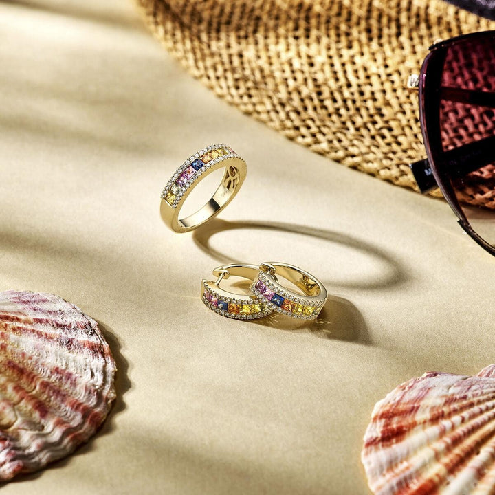 14 kt geelgouden regenboog ring saffier & Diamant