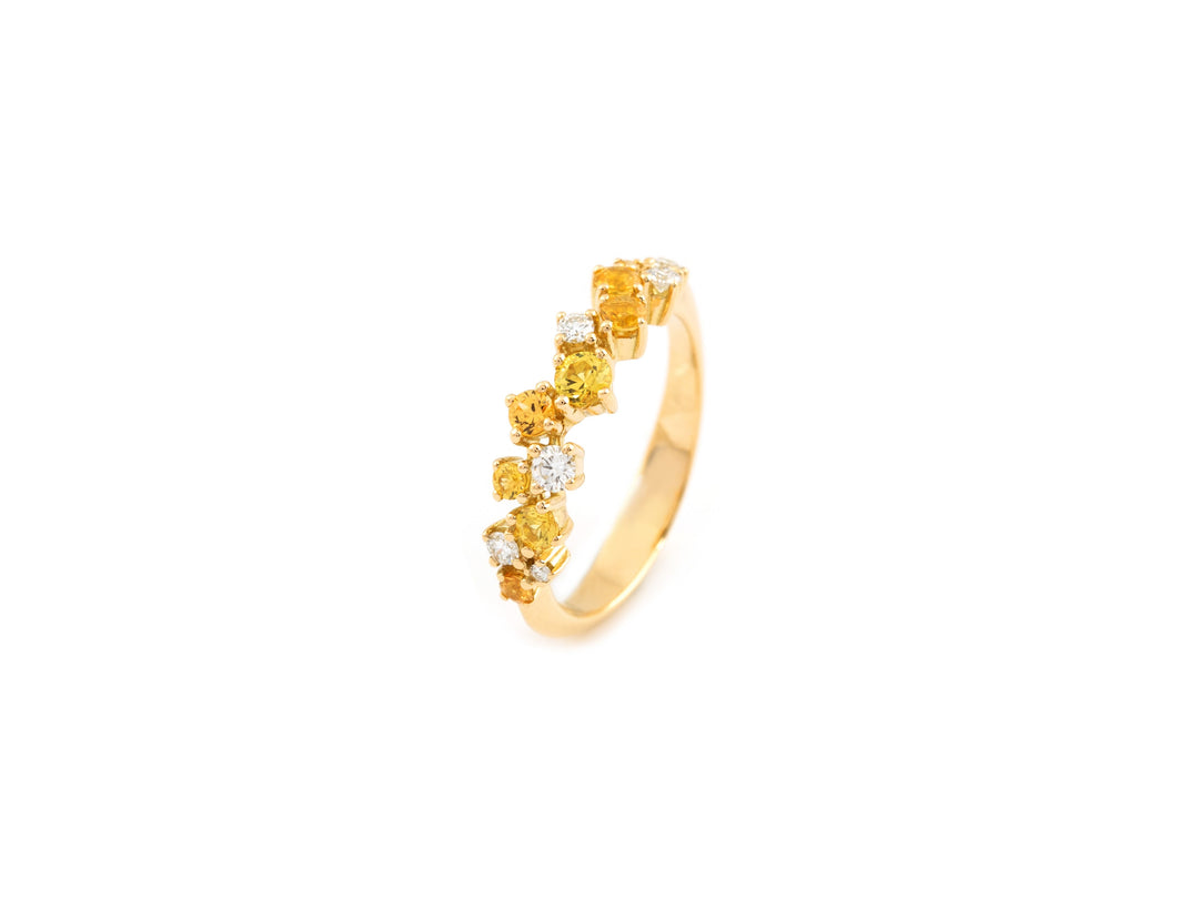 Huyscollectie 18 kt Geelgouden Ring met Gele Saffieren en Diamanten – 0.70 ct totaal (0.51 ct saffier, 0.19 ct E VVS1 diamant)