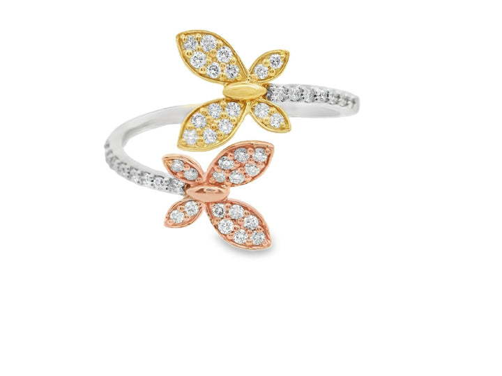 18 karaatstricolor ring vlinder motief diamant
