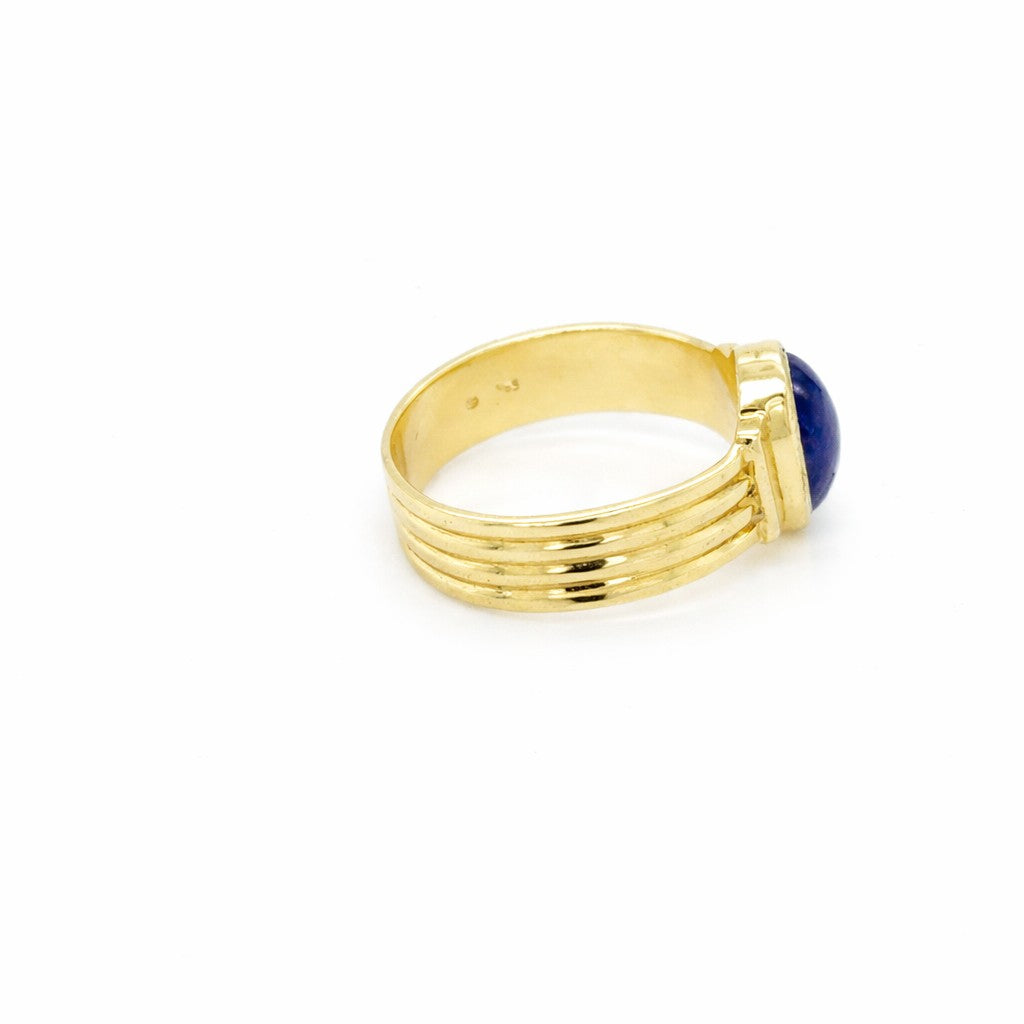 14 Karaat Geelgouden Zegelring met Blauwe Ster Saffier