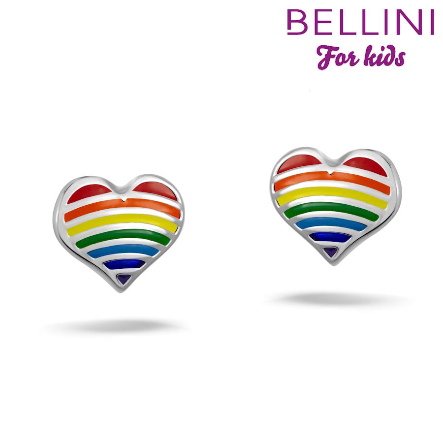 Tedora Bellini Zilveren oorknopjes regenboog hartjes 575.041