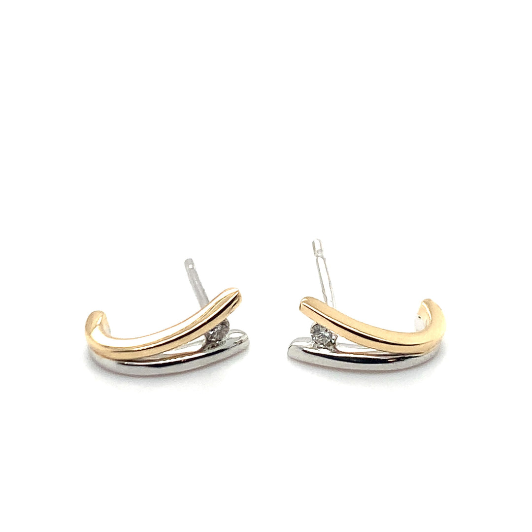 14 Karaat Bicolor Oorknoppen met Diamant 2 x 0.03 ct W/VSI