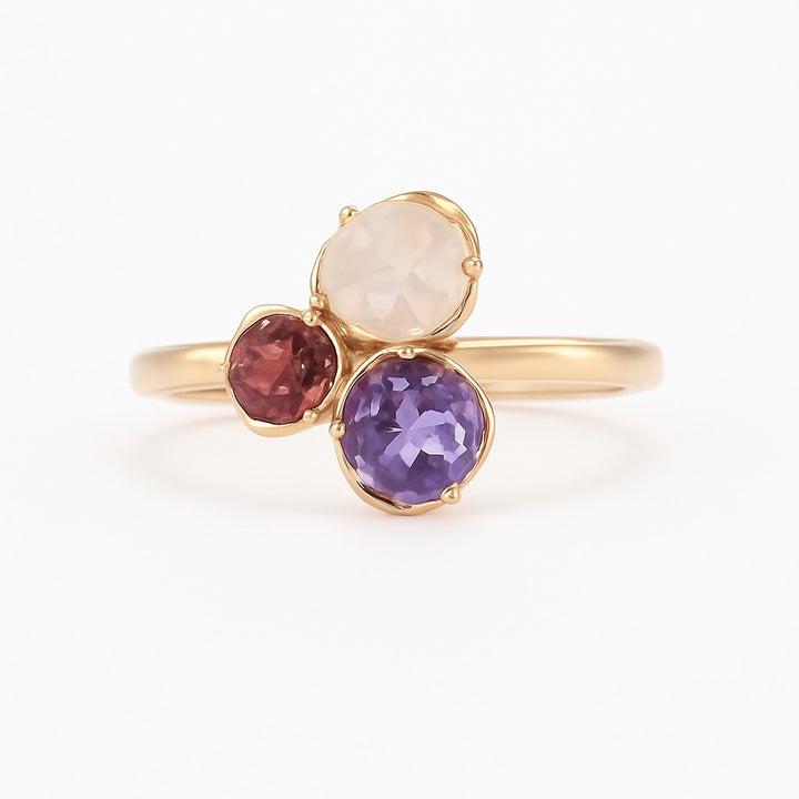 Roségouden Ring 14 kt – Amethist, Rhodoliet & Rozenkwarts