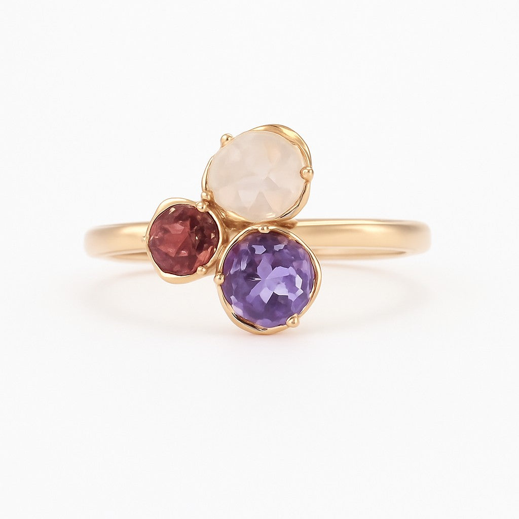Roségouden Ring 14 kt – Amethist, Rhodoliet &amp; Rozenkwarts