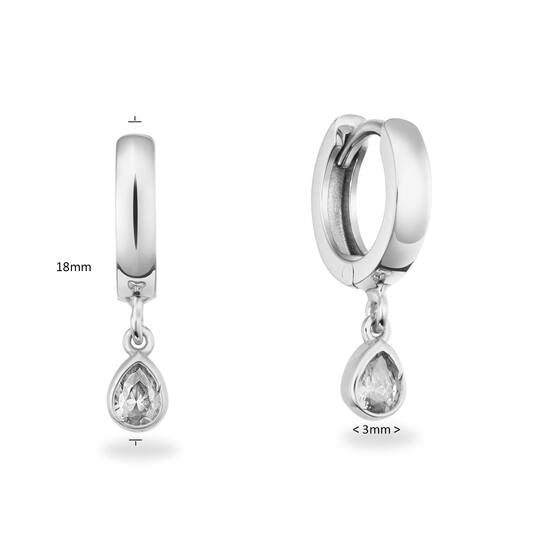 Glow Kinder Klapoorringen Druppel – Zilver met Witte Zirkonia Ø 18 mm
