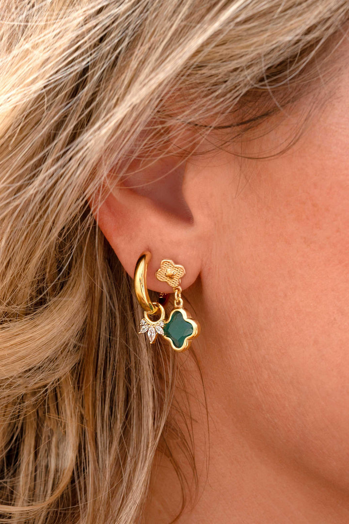 10mm ZINZI gold plated zilveren oorbedels met vijf  witte zirconia's ZICH2633 (zonder oorringen)