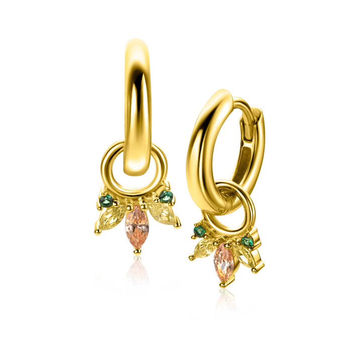10mm ZINZI gold plated zilveren oorbedels met vijf speelse kleurstenen ZICH2633GC (zonder oorringen)