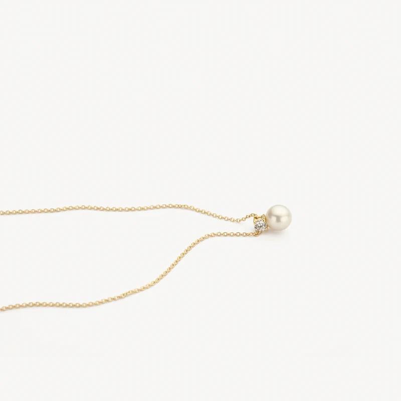 14k Geelgoud Blush Collier met Parel en Zirkonia 3163YPW