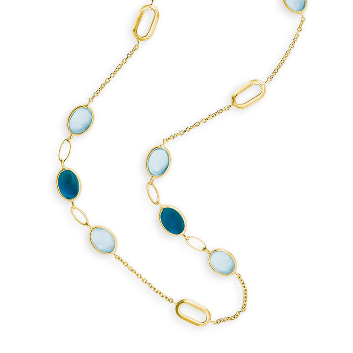 Geelgouden Collier 14 kt – Sky Blue &amp; London Blue Topaas