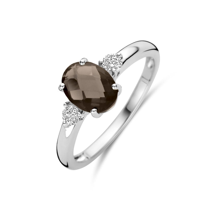 Gerhodineerd 925 Zilveren Ring met Rookkwarts en Zirkonia