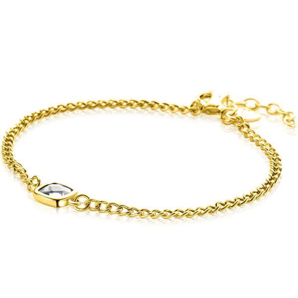 ZINZI gold plated zilveren gourmet armband met vierkante zetting bezet met witte zirconia 16-19cm ZIA2417Y