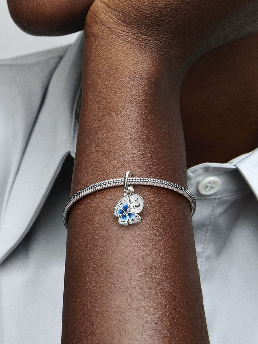 Pandora Blauwe Vlinder & Citaat Dubbele Hangende Bedel 790757C01