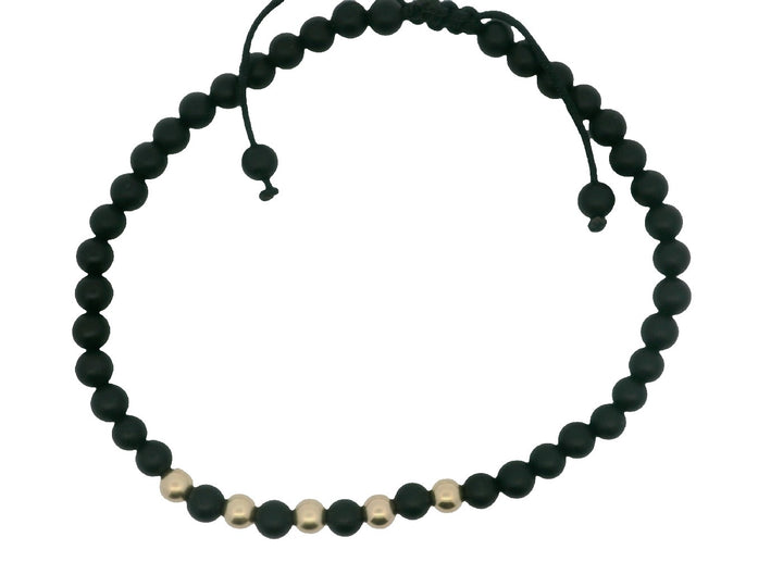 Heren Armband met Zwarte Kralen en 14 Karaat Gouden Beads