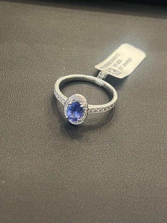 18 kt witgouden ring blauwe saffier & Diamant