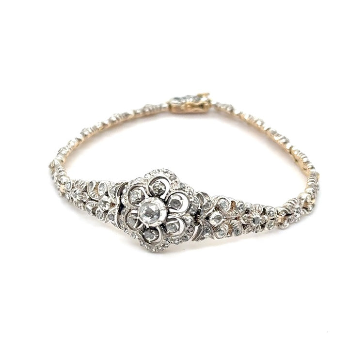14 kt Gouden en zilver vintage Armband met Roosgeslepen Diamanten