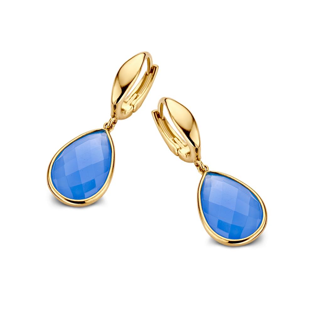 Oorringen geelgoud blauwe chalcedoon OC137231