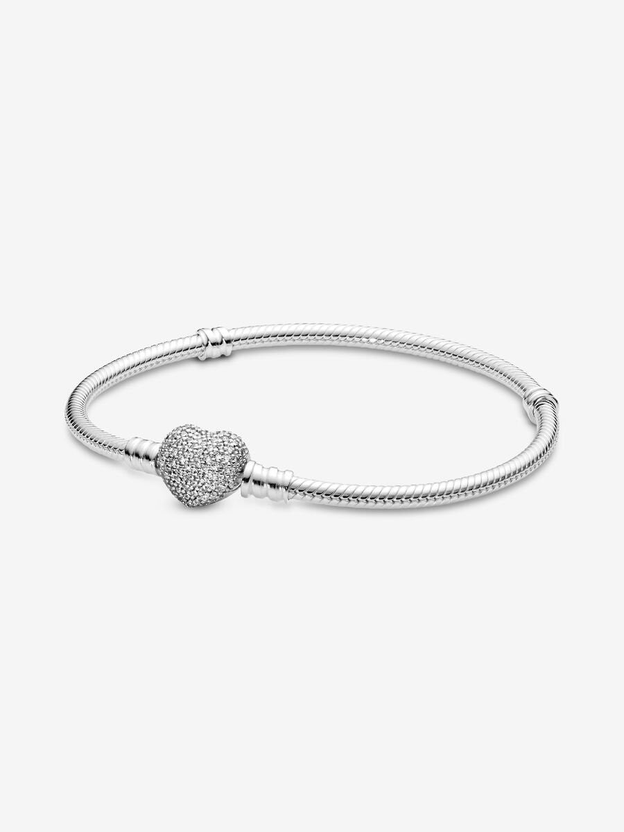 Pandora Moments Sprankelend Hart en Pavé Snake Chain armband 590727CZ