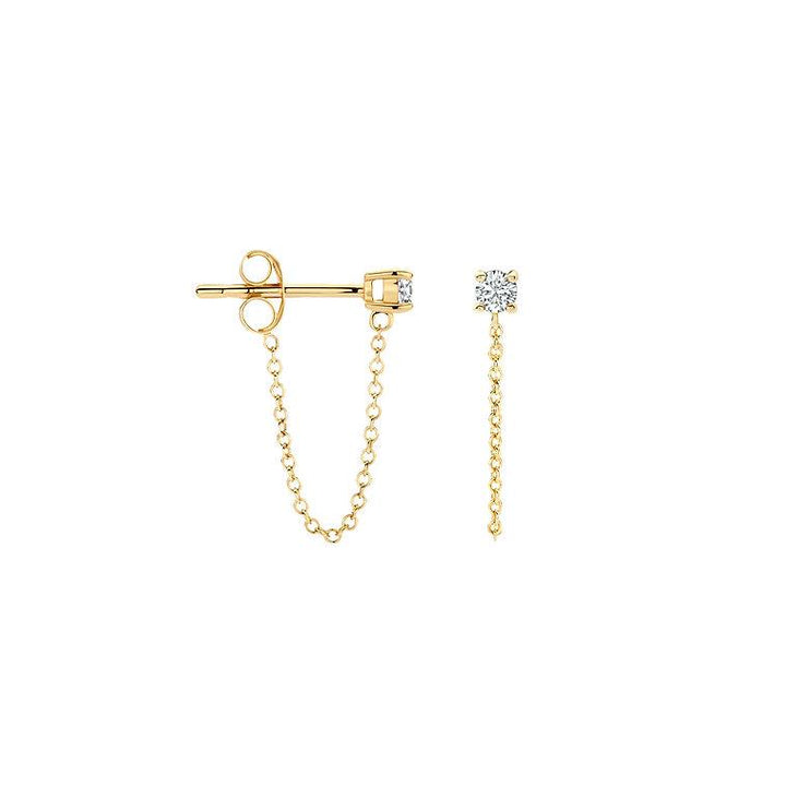 7344YZI Blush geelgouden oorknoppen zirconia met kettinkje