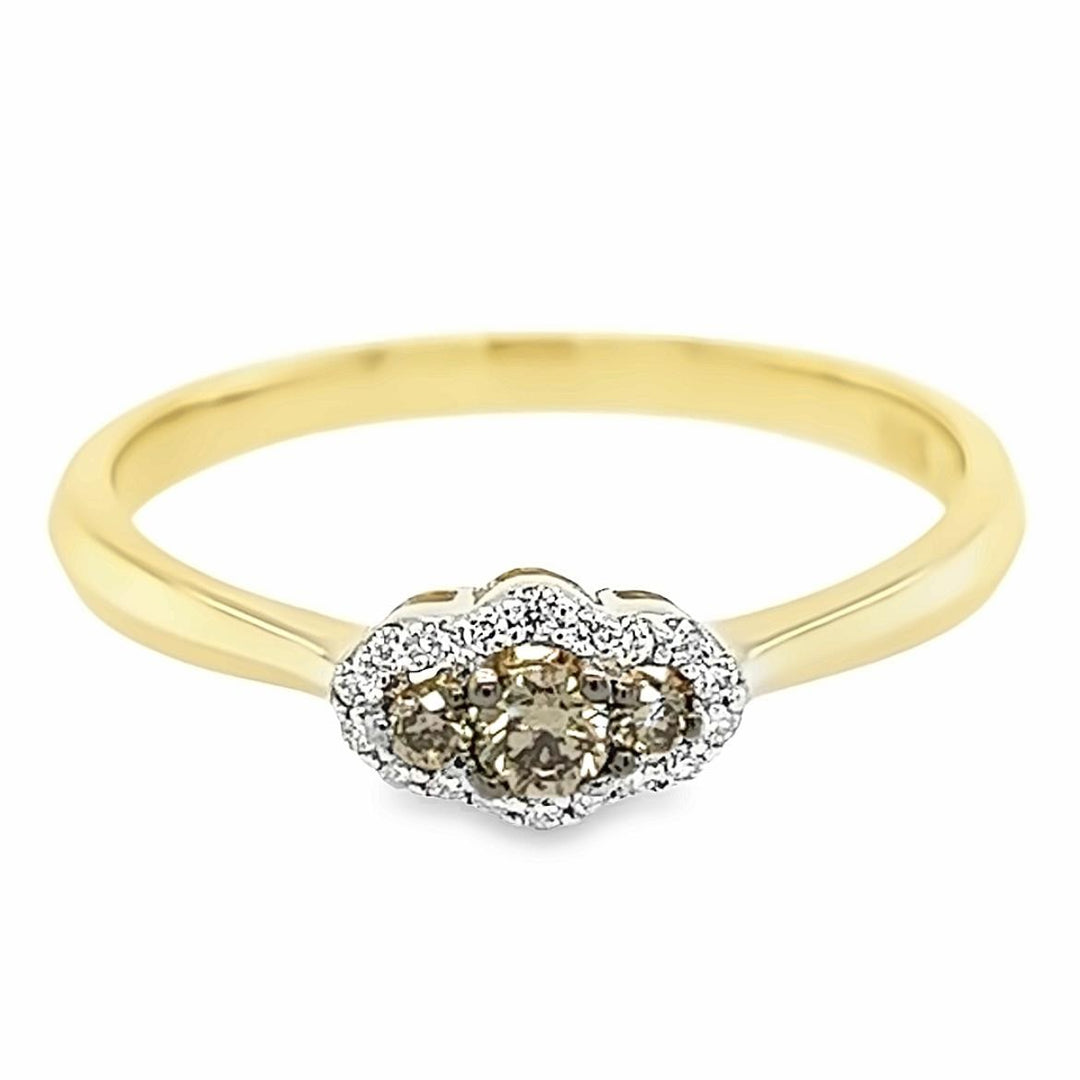 14 karaats fantasie ring diamant 0.12ct champagne en wit diamant en 0.65ct Tw/SI