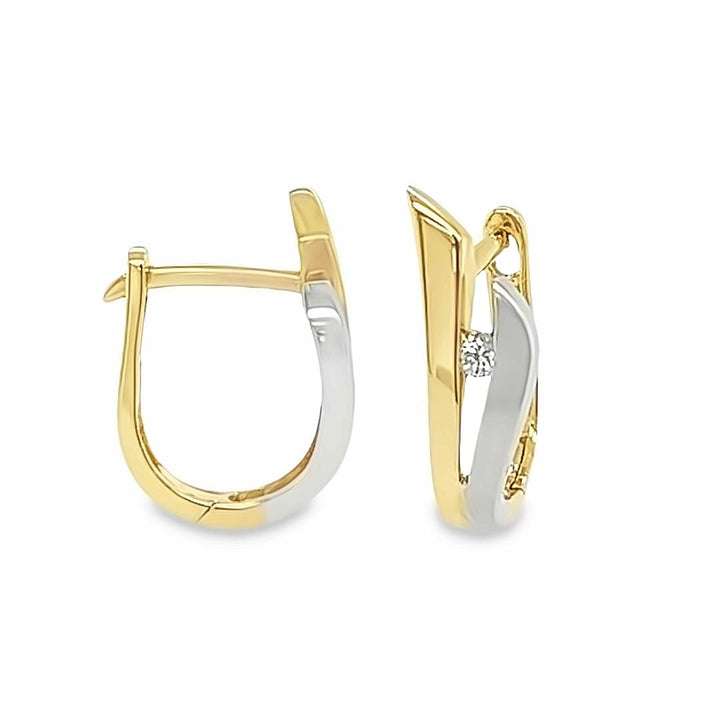 Bicolor gouden klapoorringen met Diamant 0,04 karaat