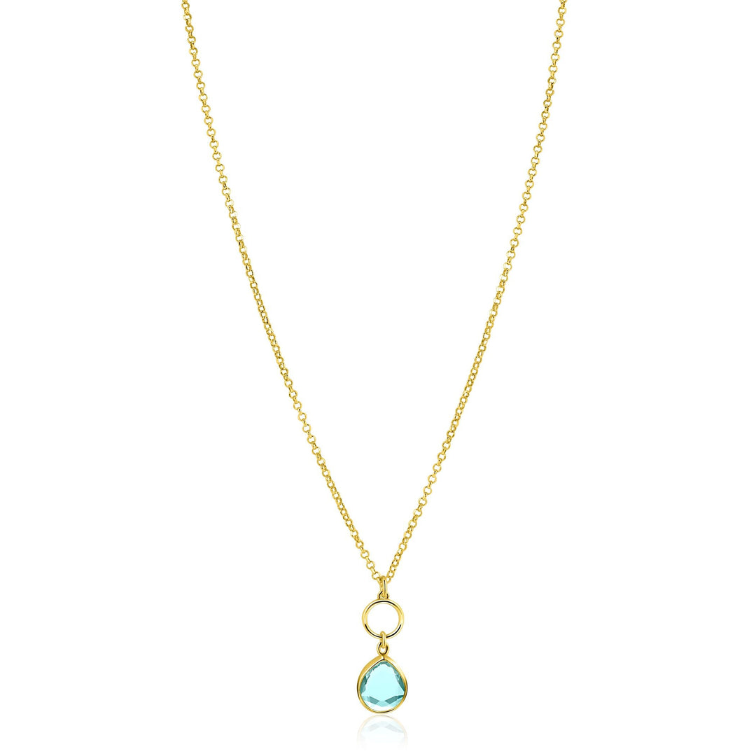 ZINZI gold plated zilveren ketting met open rondje en ovale hanger, bezet met turquoise kleursteen 40-45cm ZIC2716G
