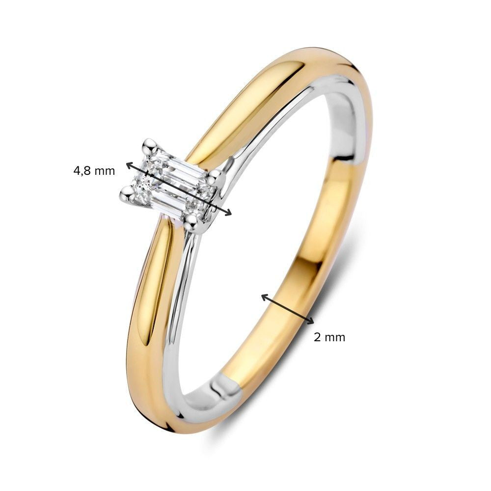14 Karaat Bicolor Gouden Ring met 0,22 ct Emerald Geslepen Diamant