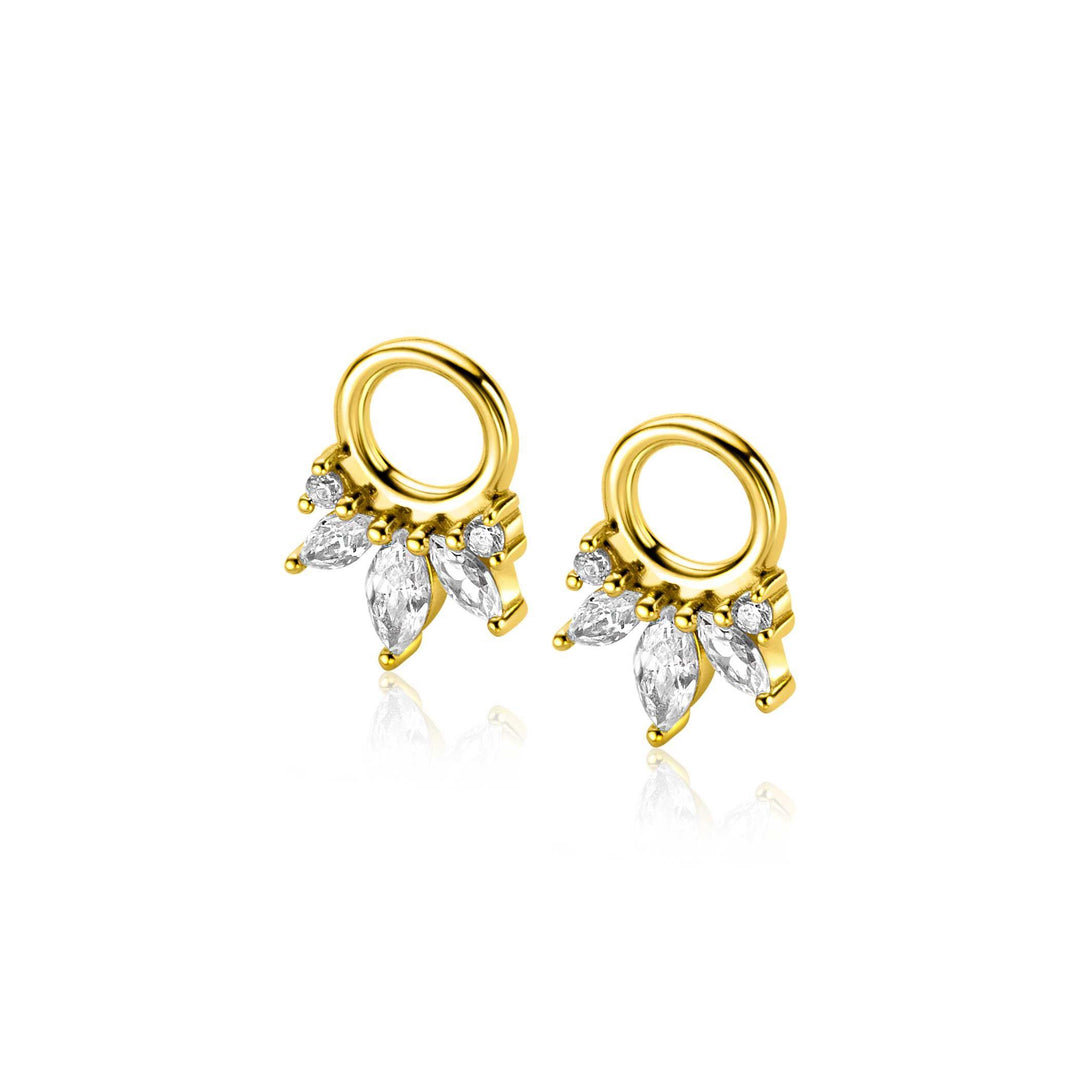 10mm ZINZI gold plated zilveren oorbedels met vijf  witte zirconia's ZICH2633 (zonder oorringen)