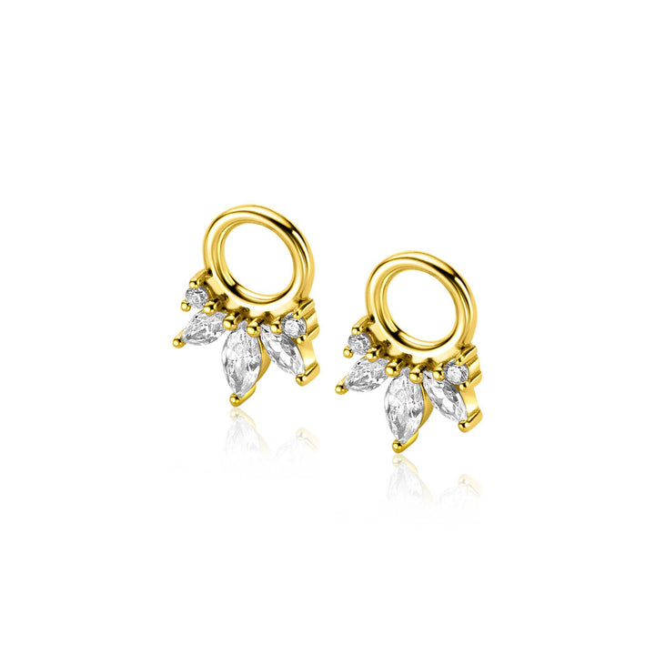 10mm ZINZI gold plated zilveren oorbedels met vijf  witte zirconia's ZICH2633 (zonder oorringen)