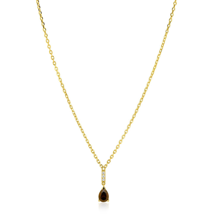 ZINZI goldplated ketting met bruine druppelsteen ZIC2804