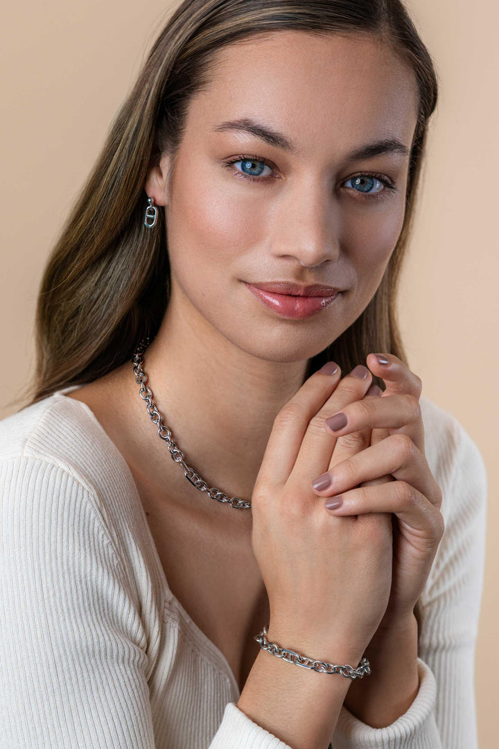 ZINZI zilveren schakel ketting, waarbij ronde schakels zijn gecombineerd met trendy grotere marine schakels 7,4mm breed 42-45cm ZIC2580