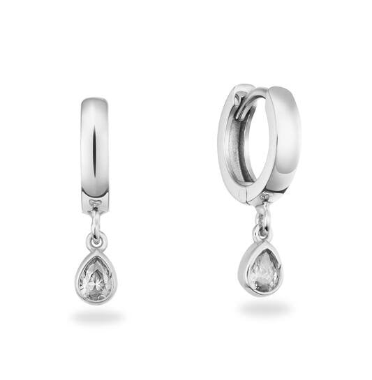Glow Kinder Klapoorringen Druppel – Zilver met Witte Zirkonia Ø 18 mm