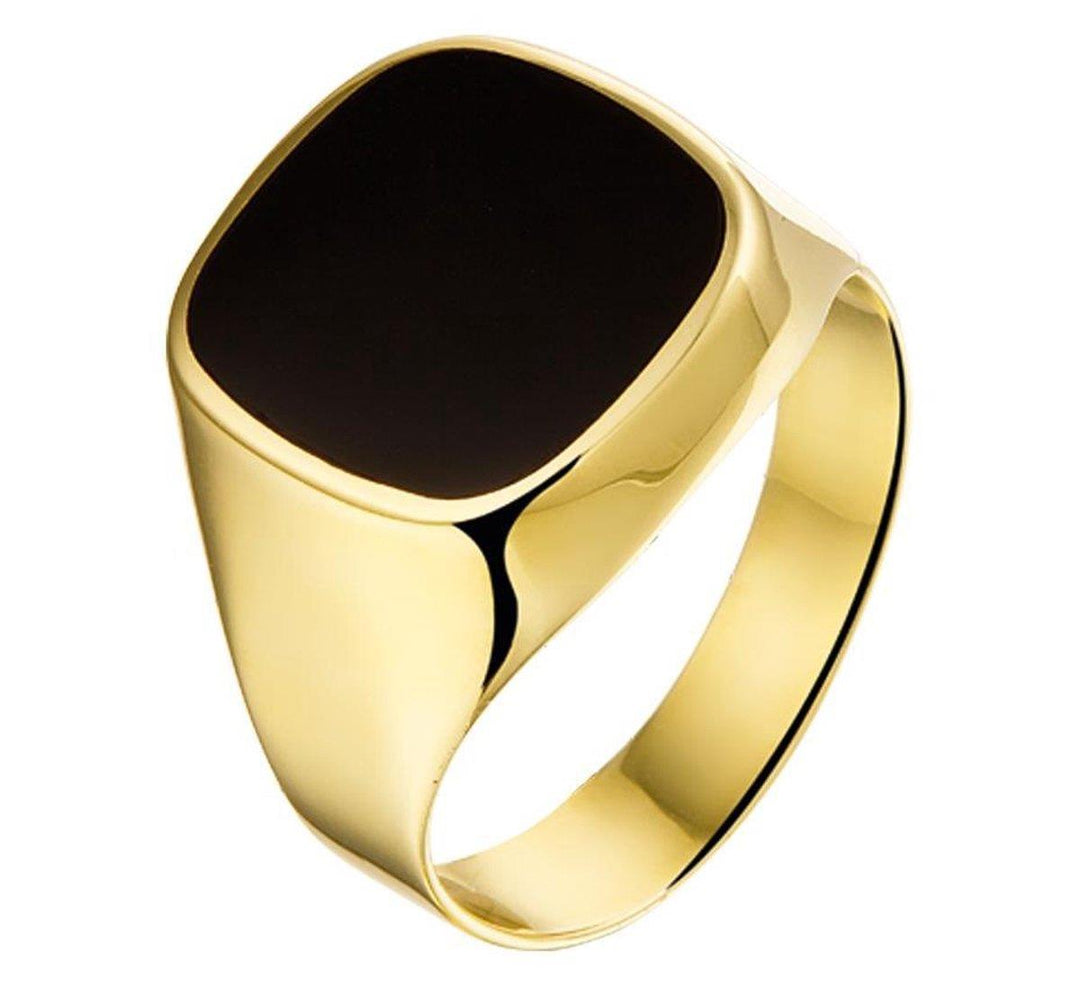 14 kt Geelgouden Achthoekige Zegelring met Onyx – 15 × 13 mm