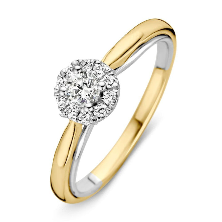 14 Karaat Bicolor Ring met 0.33 Ct Diamant – Geel- en Witgoud