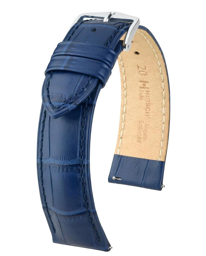 HIRSCH Duke L horlogeband blauw kalfsleer 20/18 mm