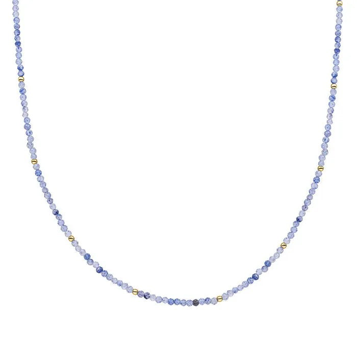 Sparkling Jewels Beaded Necklace 2mm Blue Aventurine – Geel Verguld – 42 + 2 cm