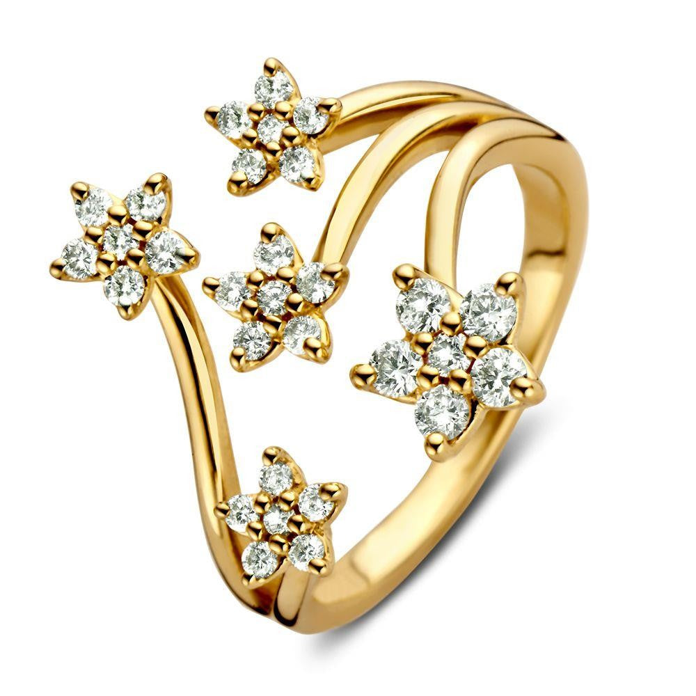 14 karaats geelgouden ring briljant diamant bloemen 0.51 crt. RG117332