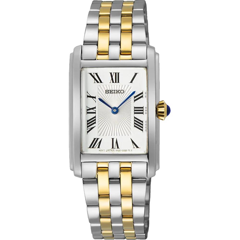 Seiko SWR087P1 Bicolor Rectangle Dameshorloge - Quartz 22mm