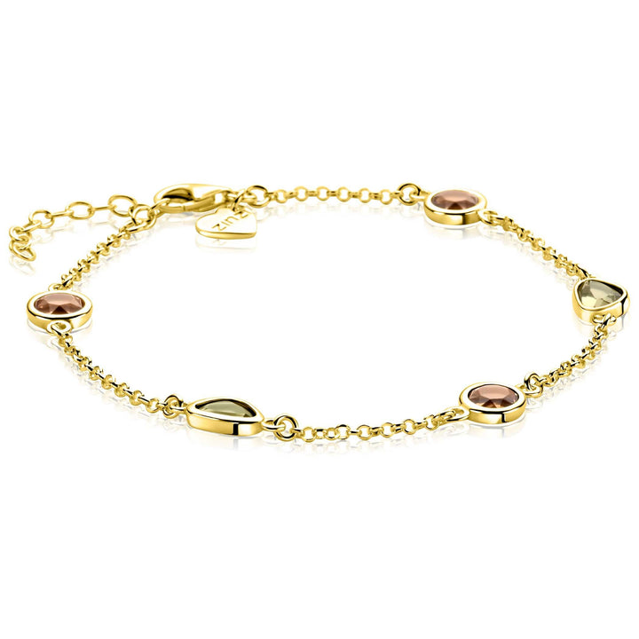 ZINZI goldplated armband met bruine & olijfgroene vormen – ZIA2770