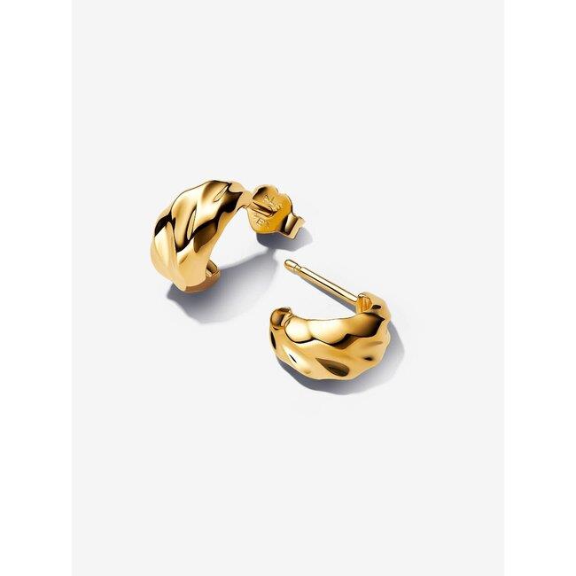 Pandora Oorbellen 263873C00 Zilver 14k Geelgoud Plating Geribbeld