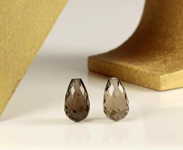 14 kt oorstekers met rookkwarst facet druppel small