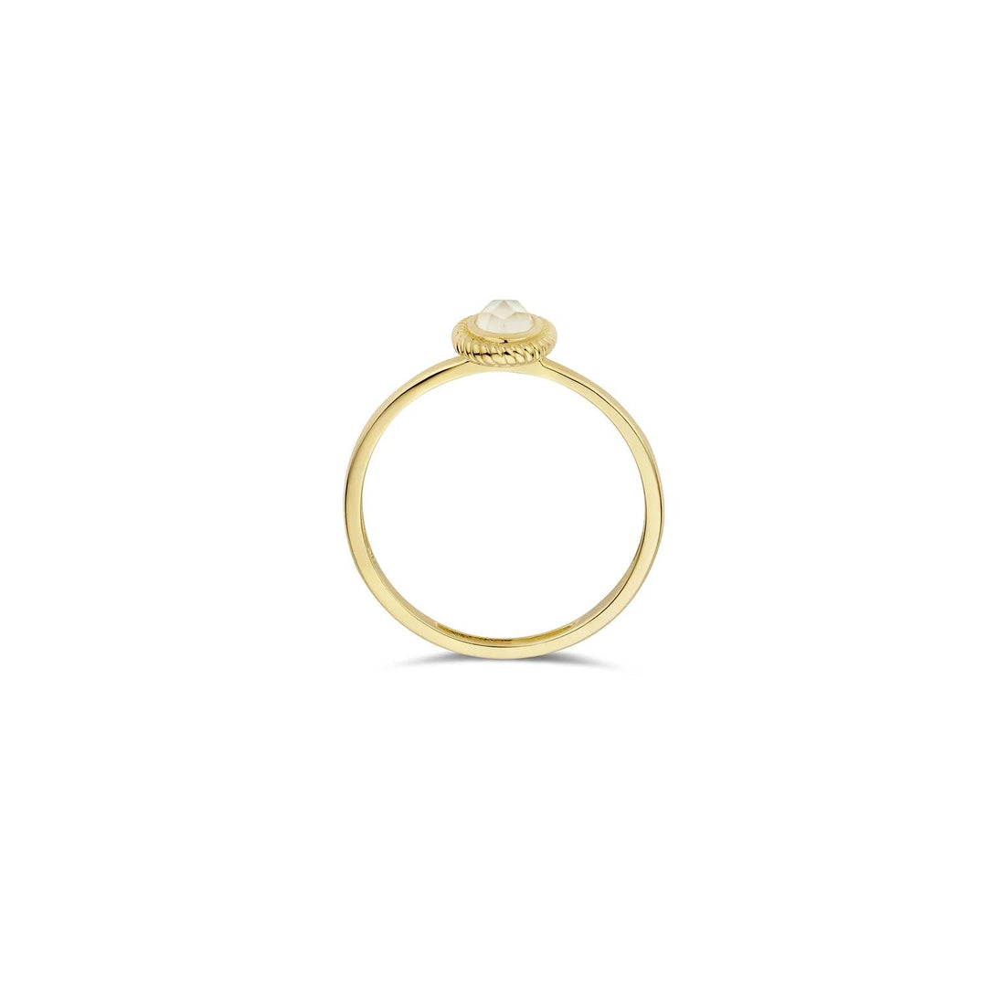 Ring 1239YMQ - 14k Geel goud met mother of pearl en pure quartz