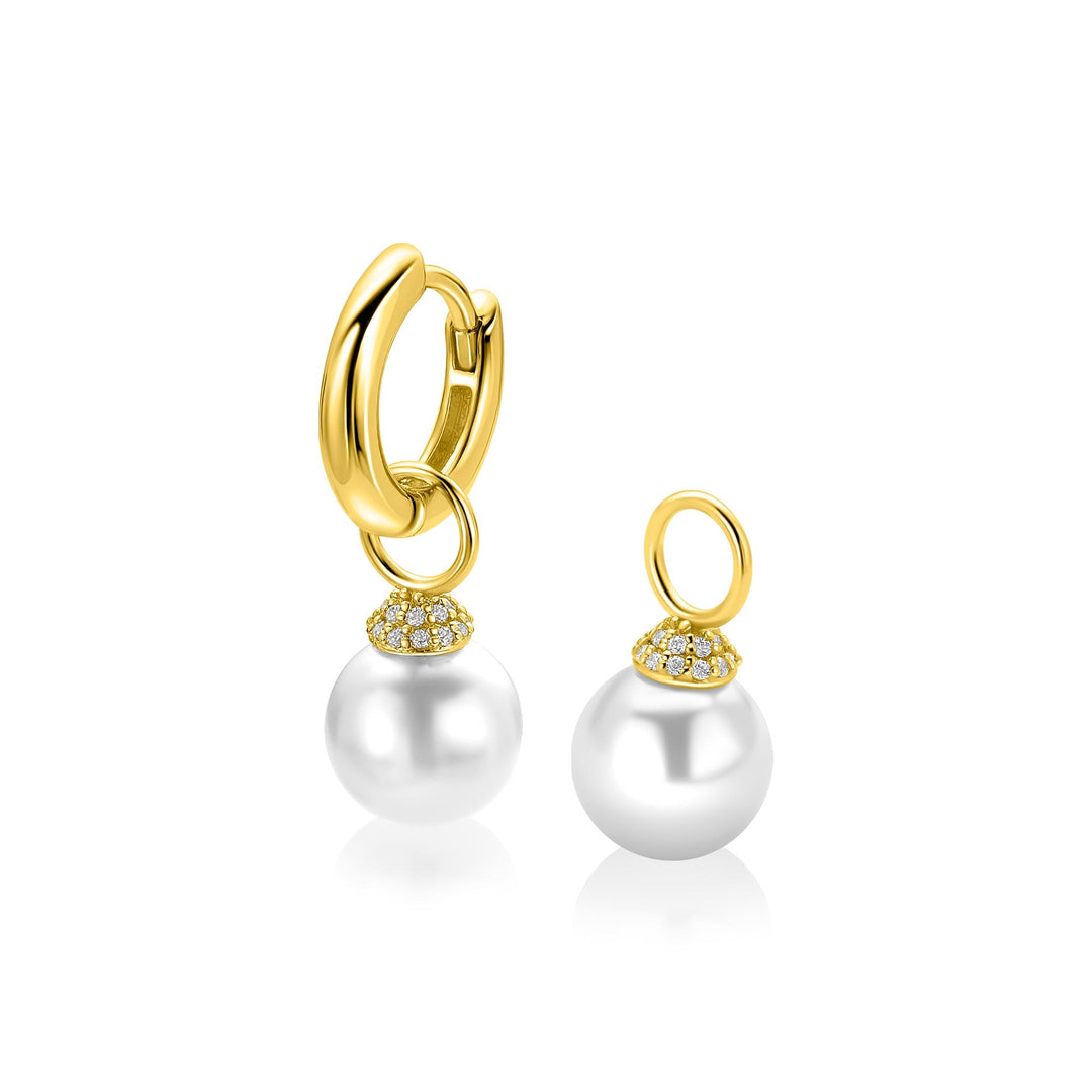 ZINZI goldplated oorbedels met parel en zirkonia ZICH2823Y